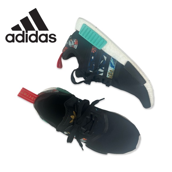 ADIDAS Athletic Sneakers Black and Floral Pattern - Picture 1 of 10
